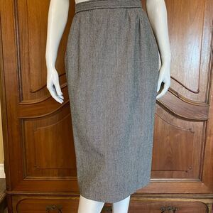 Vintage Wool Skirt Black & White Lined Midi Skirt with Pockets Size 12